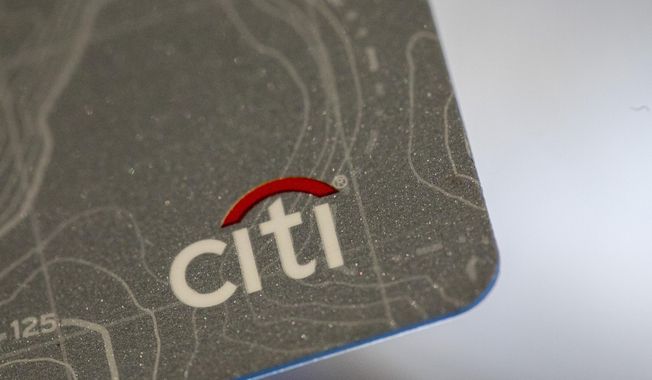 This Aug. 11, 2019, photo shows a Citibank credit card in New Orleans. Citigroup Inc. reports financial results Tuesday, Oct. 14. (AP Photo/Jenny Kane)