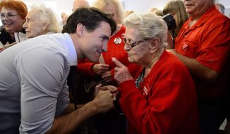 Canadian Prime Minister Justin Trudeau, with about 34% support, needs to convince a lot of voters before elections Monday that he deserves another four-year term. (Associated Press/File)