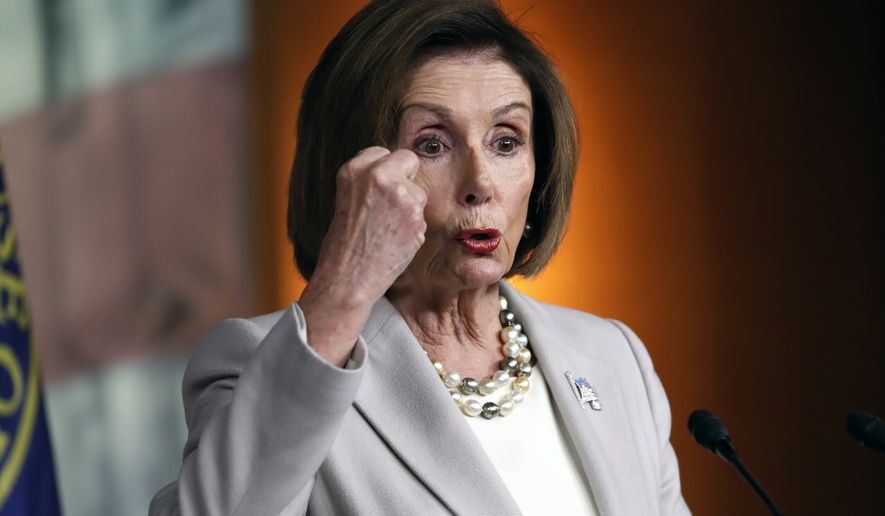 House Speaker Nancy Pelosi of Calif., gestures while speaking during a news conference on Capitol Hill in Washington, Thursday, Oct. 17, 2019. (AP Photo/Pablo Martinez Monsivais)
