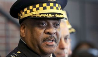 In this March 26, 2019, file photo, Chicago Police Superintendent Eddie Johnson speaks during a news conference in Chicago. On Thursday, Oct. 17, 2019, Johnson said he has asked the department to conduct an internal investigation on himself after he was found lying down in a car. A passerby found Johnson early Thursday, and called 911. Police department spokesman Anthony Guglielmi says officers checked on Johnson&#39;s well-being and didn&#39;t observe any signs of impairment. Johnson drove himself home. (AP Photo/Teresa Crawford, File)