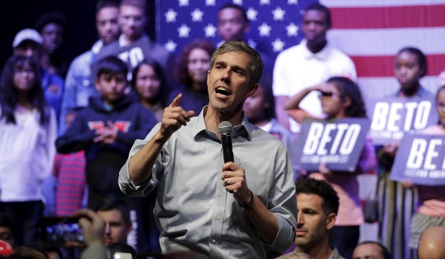 Democratic presidential candidate former Texas Rep. Beto O&#x27;Rourke speaks during a campaign rally in Grand Prairie, Texas, Thursday, Oct. 17, 2019. (AP Photo/Tony Gutierrez)