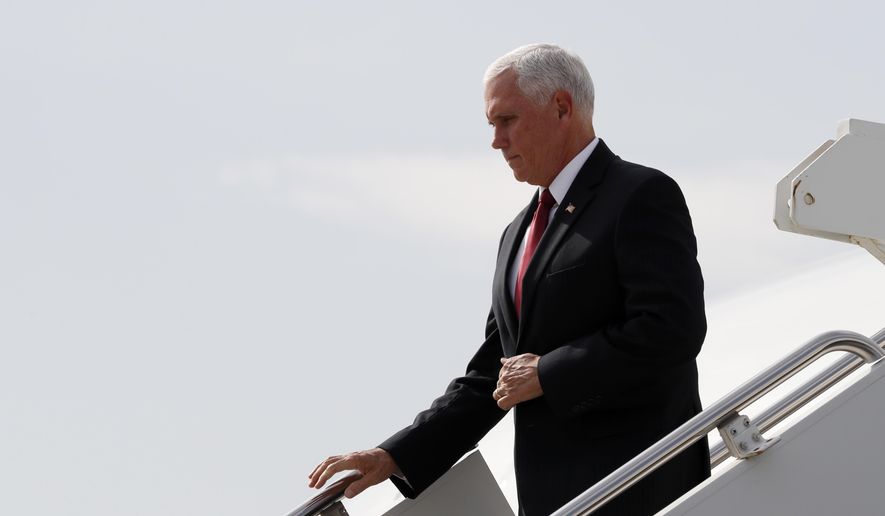 Vice President Mike Pence arrives in Ankara, Turkey, Thursday, Oct. 17, 2019. Vice President Mike Pence and Secretary of State Mike Pompeo have arrived in Turkey to mount an improbable push for a cease-fire in Syria (AP Photo/Jacquelyn Martin)