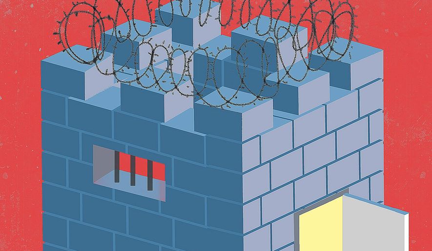 Illustration on criminal justice reform by Linas Garsys/The Washington Times