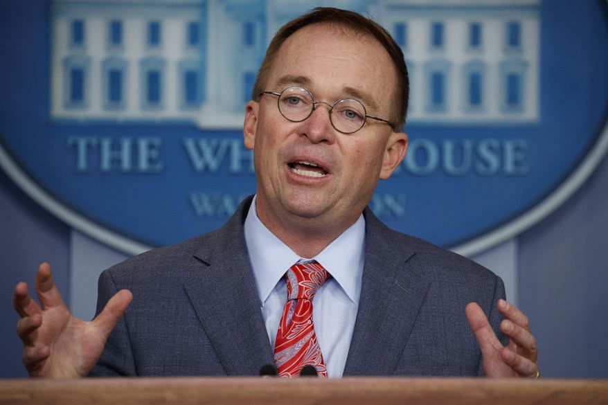 White House chief of staff Mick Mulvaney announces that the G7 will be held at Trump National Doral, Thursday, Oct. 17, 2019, in Washington. (AP Photo/Evan Vucci)