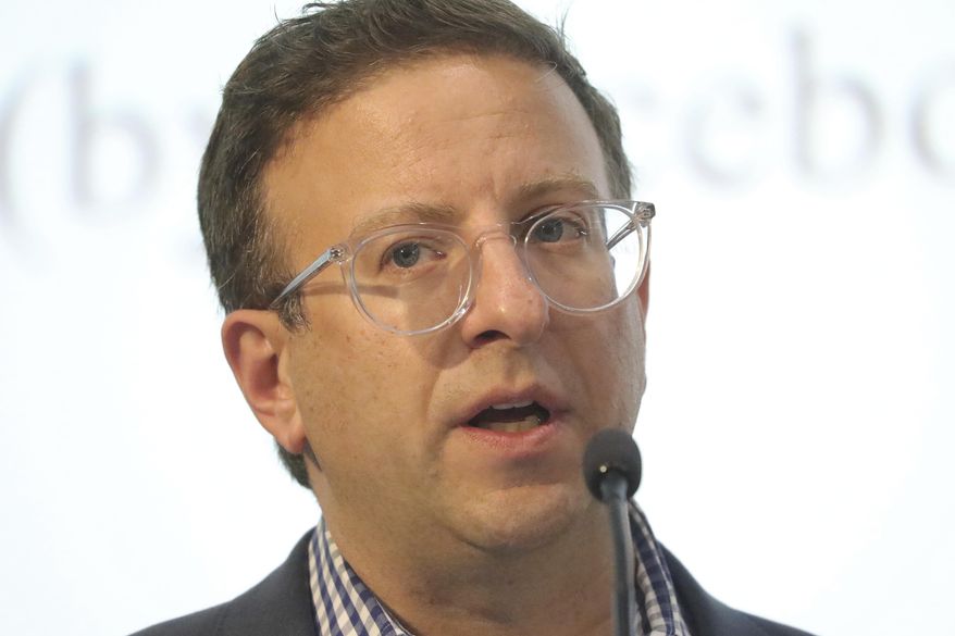 Director of governance and strategic initiatives Andy Pergam talks during a University of Utah speech Friday, Oct. 18, 2019, in Salt Lake City. Pergam, a Facebook executive says a new quasi-independent oversight board will soon be weighing decisions on some of the most difficult questions on what material belongs on the platform in a "very public way." (AP Photo/Rick Bowmer)