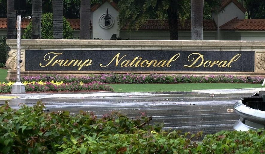 This June 2, 2017, file image made from video shows the Trump National Doral in Doral, Fla. President Donald Trump said on Twitter on Saturday, Oct. 19, 2019, he is reversing his plan to hold the next Group of Seven world leaders&#x27; meeting at his Doral, Florida, golf resort. (AP Photo/Alex Sanz, File) **FILE**