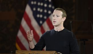In this Oct. 17, 2019, file photo Facebook CEO Mark Zuckerberg speaks at Georgetown University in Washington. (AP Photo/Nick Wass, File)