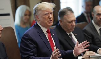 President Donald Trump speaks during a Cabinet meeting in the Cabinet Room of the White House, Monday, Oct. 21, 2019, in Washington. Secretary of State Mike Pompeo is right. (AP Photo/Pablo Martinez Monsivais)