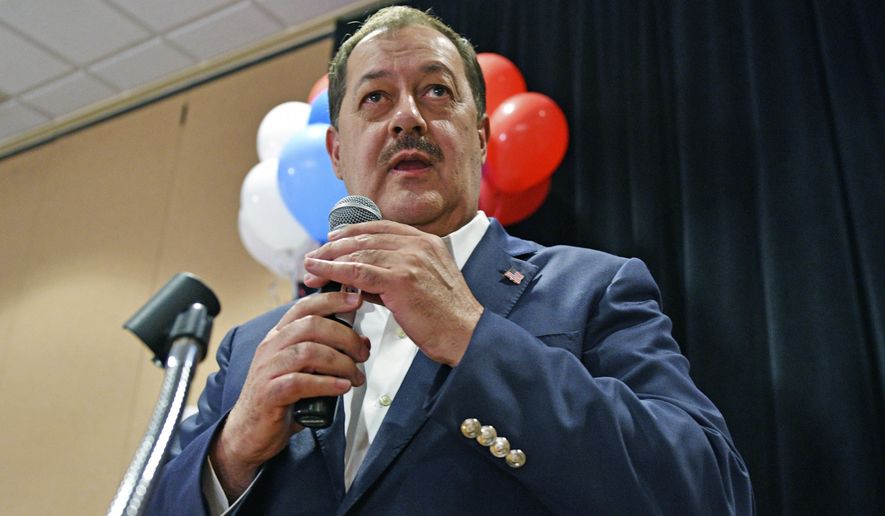 In this May 8, 2018 file photo former Massey Energy CEO Don Blankenship speaks to supporters in Charleston, W.Va. Blankenship says he’ll seek the Constitution Party’s nomination for U.S. president next year. West Virginia Constitution Party chairman Jeffrey-Frank Jarrell says Blankenship made the announcement Saturday, Oct. 19, 2019 during a meeting of the party’s national committee in Pittsburgh. (AP Photo/Tyler Evert, file)