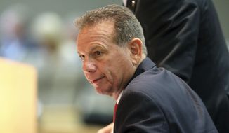 Former Broward County Sheriff Scott Israel appears before the Senate Rules Committee concerning his dismissal by Gov. Ron DeSantis, Monday, Oct. 21, 2019, in Tallahassee, Fla. (AP Photo/Steve Cannon)