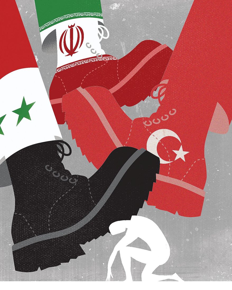 Illustration on the Syrian Kurd situation by Linas Garsys/The Washington Times