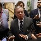 Sen. Lindsey Graham, R-S.C., speaks with members of the media, Tuesday, Oct. 22, 2019, on Capitol Hill in Washington. (AP Photo/Patrick Semansky)