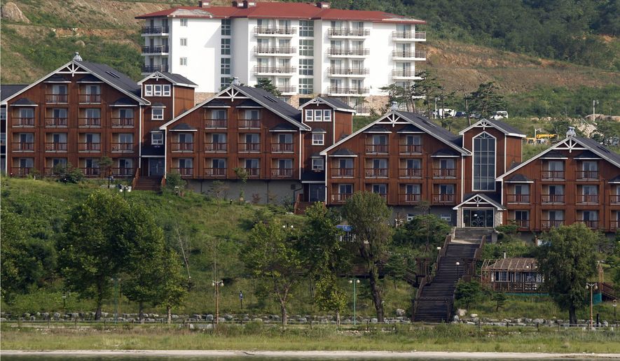 FILE - In this Sept. 1, 2011, file photo, South Korean invested villas line the coastline of the Mount Kumgang resort, also known as Diamond Mountain, in North Korea. North Korean leader Kim Jong Un has ordered the destruction of South Korean-made hotels and other tourist facilities at the North&#x27;s Diamond Mountain resort, apparently because Seoul won&#x27;t defy international sanctions and resume South Korean tours at the site, Pyongyang&#x27;s official Korean Central News Agency said Wednesday, Oct. 23, 2019. (AP Photo/Ng Han Guan, File)