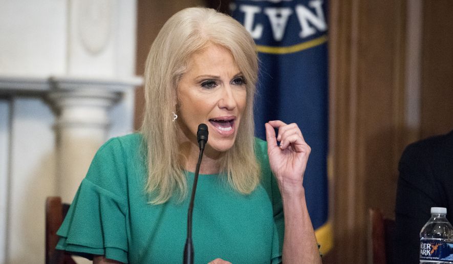 Counselor to the President Kellyanne Conway, participates in a roundtable discussion on the opioid crisis, on Capitol Hill in Washington, Wednesday, Oct. 23, 2019. (AP Photo/Cliff Owen)