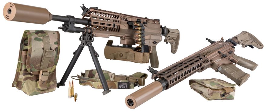 Sig Sauer responded to the U.S. Army&#39;s request for a battlefield upgrade for troops by supplying 6.8 mm hybrid ammunition, a lightweight machine gun, a rifle, and suppressors. The system is referred to as NGSW. (Image: Sig Sauer, press release, for the Next Generation Squad Weapons)