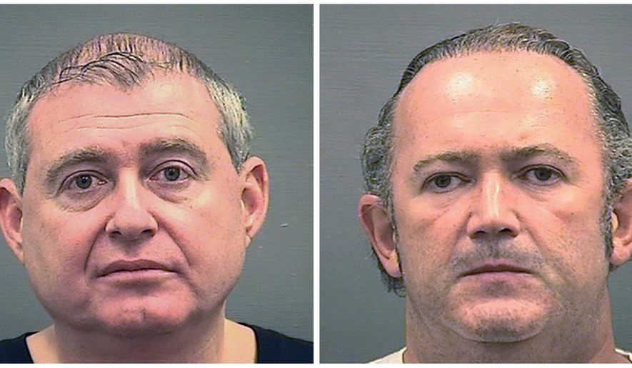This combination of Oct. 9, 2019, photos provided by the Alexandria Sheriff&#39;s Office shows booking photos of Lev Parnas, left, and Igor Fruman. The two business associates of Rudy Giuliani are due in a New York City court in their campaign finance case. Parnas and Fruman were to be arraigned Wednesday, Oct. 23, on charges they conspired to make illegal contributions to political committees supporting President Donald Trump and other Republicans. (Alexandria Sheriff&#39;s Office via AP, File)