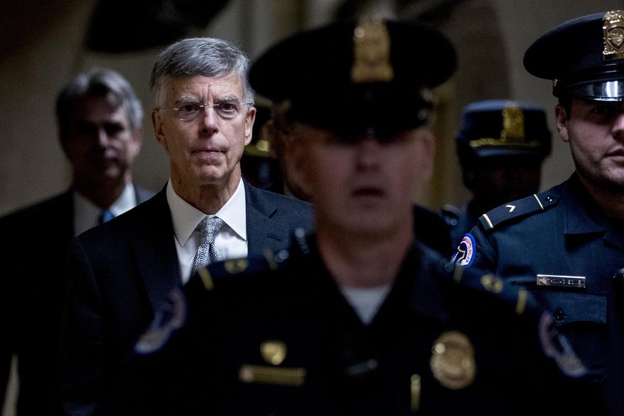 Former Ambassador William Taylor leaves a closed door meeting after testifying as part of the House impeachment inquiry into President Donald Trump, on Capitol Hill in Washington, Tuesday, Oct. 22, 2019. (AP Photo/Andrew Harnik)