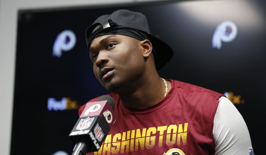 Washington Redskins quarterback Dwayne Haskins speaks during a news conference after an NFL football game against the Minnesota Vikings, Thursday, Oct. 24, 2019, in Minneapolis. The Vikings won 19-9. (AP Photo/Bruce Kluckhohn) ** FILE **