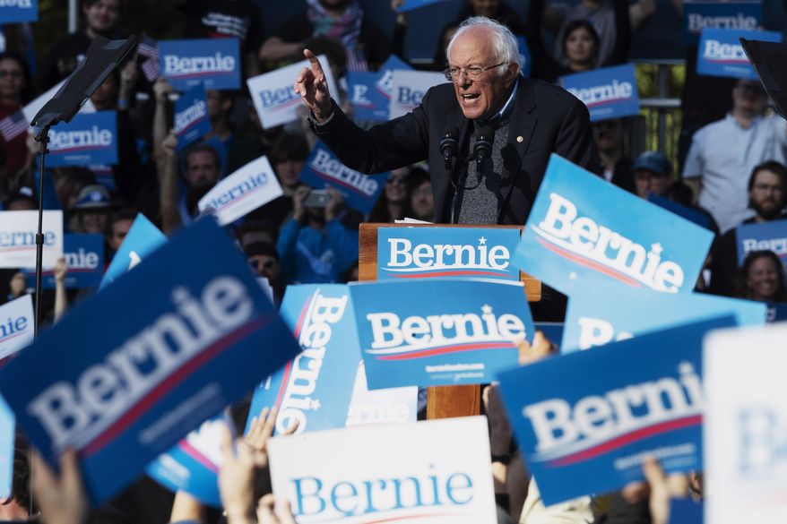 Democratic presidential candidate Sen. Bernie Sanders, I-Vt., speaks during a campaign rally, Saturday, Oct. 19, 2019, in the Queens borough of New York. (AP Photo/Mary Altaffer)
