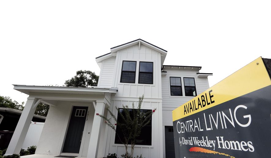 In this June 14, 2019 photo shows a new home for sale in Orlando, Fla. On Thursday, Oct. 24 The Commerce Department reports on sales of new homes in September. (AP Photo/John Raoux)