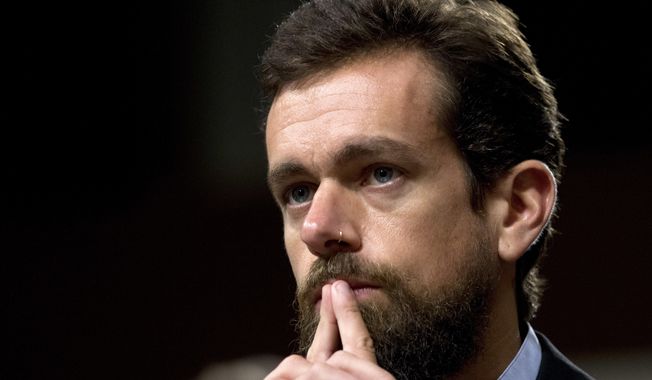 In this Sept. 5, 2018, file photo Twitter CEO Jack Dorsey testifies before the Senate Intelligence Committee hearing on &#x27;Foreign Influence Operations and Their Use of Social Media Platforms&#x27; on Capitol Hill in Washington.  (AP Photo/Jose Luis Magana, File)  **FILE**