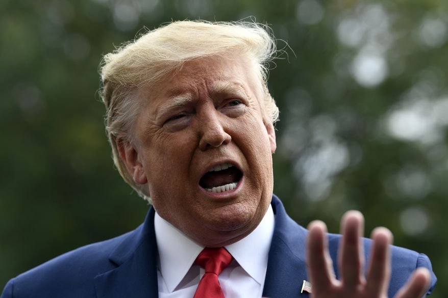 President Donald Trump talks to reporters on the South Lawn of the White House in Washington, Friday, Oct. 25, 2019. Trump is heading to South Carolina for an event at Benedict College. (AP Photo/Susan Walsh)