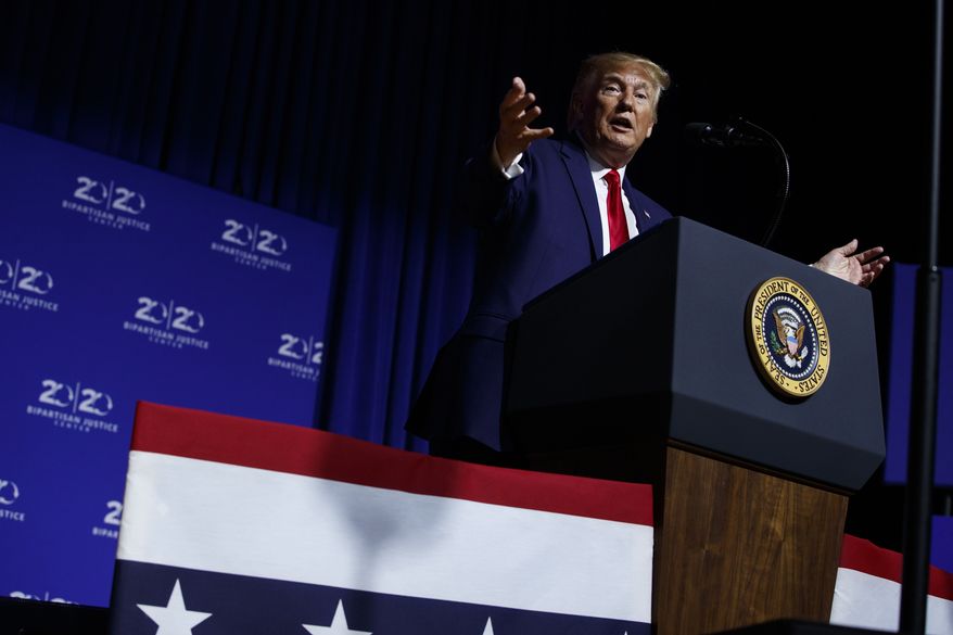 President Donald Trump speaks during the "2019 Second Step Presidential Justice Forum" at Benedict College, Friday, Oct. 25, 2019, in Columbia, S.C. (AP Photo/Evan Vucci)