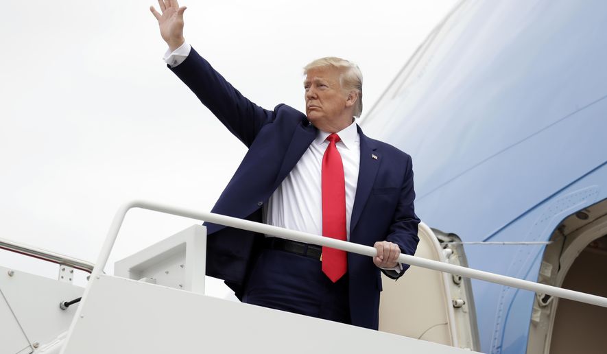 President Donald Trump boards Air Force One for a trip to Columbia, S.C., to attend the 2019 Second Step Presidential Justice Forum at Benedict College, Friday, Oct. 25, 2019, at Andrews Air Force Base, Md. (AP Photo/Evan Vucci)