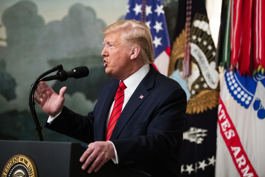 President Donald Trump speaks Sunday, Oct. 27, 2019 in the Diplomatic Room of the White House in Washington, announcing that Abu Bakr al-Baghdadi, the shadowy leader of the Islamic State group who presided over its global jihad and became arguably the world&#39;s most wanted man, is dead after being targeted by a U.S. military raid in Syria. (AP Photo/Manuel Balce Ceneta)