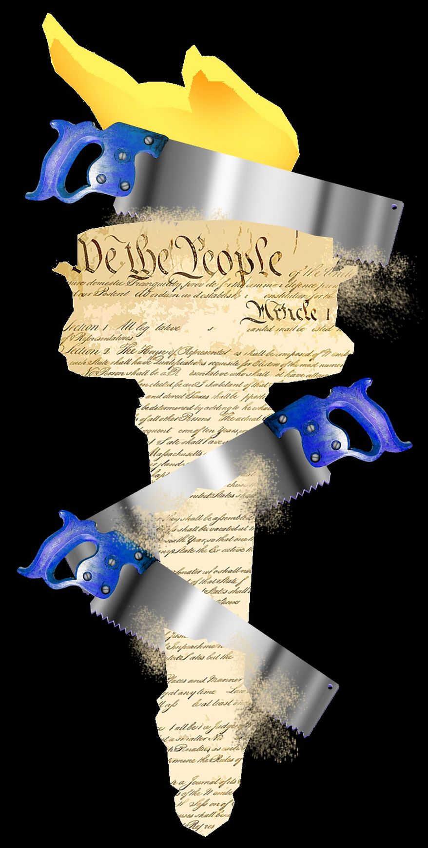 Illustration on proposals that threaten liberty and Constitution by Alexander Hunter/The Washington Times