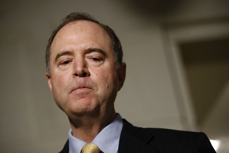 Rep. Adam Schiff, D-Calif., speaks with members of the media after former deputy national security adviser Charles Kupperman signaled that he would not appear as scheduled for a closed door meeting to testify as part of the House impeachment inquiry into President Donald Trump, Monday, Oct. 28, 2019, on Capitol Hill in Washington. (AP Photo/Patrick Semansky)