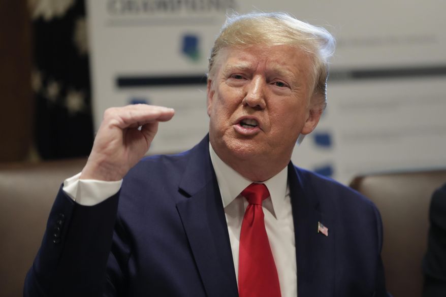 In this Oct. 21, 2019, file photo, President Donald Trump speaks during a Cabinet meeting in the Cabinet Room of the White House. (AP Photo/Pablo Martinez Monsivais File)