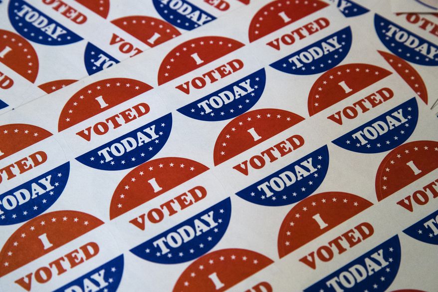 In this May 21, 2019, file photo, "I Voted Today" stickers are displayed at a polling place in Philadelphia. (AP Photo/Matt Rourke, File)