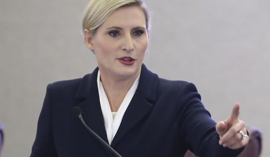 Florida secretary of state Laurel Lee speaks at pre-legislative news conference on Tuesday Oct. 29, 2019, in Tallahassee, Fla. Florida Gov. Ron DeSantis wants his state to set up a system that will require employers to verify the immigration status of job applicants. But it's unclear if that effort will get any traction among lawmakers, especially since a similar effort failed during the most recent legislative session earlier this year. (AP Photo/Steve Cannon)