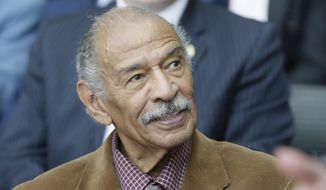 FILE - In an April 11, 2016 file photo, Congressman John Conyers is seen during a ceremony for former U.S. Sen. Carl Levin, in Detroit. Detroit police say the former congressman died at his home on Sunday, Oct. 27, 2019. He was 90. ((AP Photo/Carlos Osorio, File)