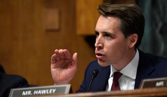 Josh Hawley, R-Mo., questions Attorney General William Barr during a Senate Judiciary Committee hearing on Capitol Hill in Washington, Wednesday, May 1, 2019. (AP Photo/Susan Walsh)