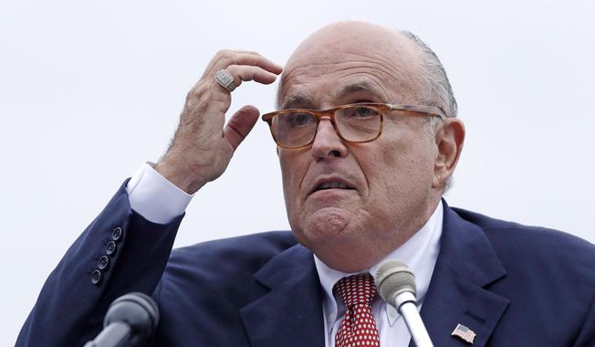 In this Aug. 1, 2018, file photo, Rudy Giuliani, attorney for President Donald Trump, addresses a gathering during a campaign event in Portsmouth, N.H. House committees have subpoena Giuliani for documents related to Ukraine. (AP Photo/Charles Krupa, File)