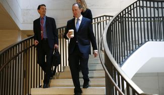 Rep. Adam Schiff, D-Calif., walks to a secure area of the Capitol before the arrival of Catherine Croft, a State Department adviser on Ukraine, who is scheduled to testify in a closed door meeting as part of the House impeachment inquiry into President Donald Trump, Wednesday, Oct. 30, 2019, in Washington. (AP Photo/Patrick Semansky)