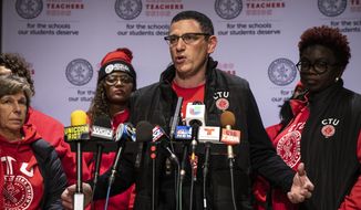 Chicago Teachers Union President Jesse Sharkey speaks during a news conference at the union&#39;s Near West Side headquarters, Wednesday, Oct. 30, 2019, in Chicago. (Ashlee Rezin Garcia/Chicago Sun-Times via AP)