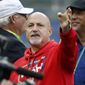 Washington Nationals&#39; GM, Mike Rizzo watches batting practice before Game 3 of the baseball World Series against the Houston Astros Friday, Oct. 25, 2019, in Washington. (AP Photo/Alex Brandon)