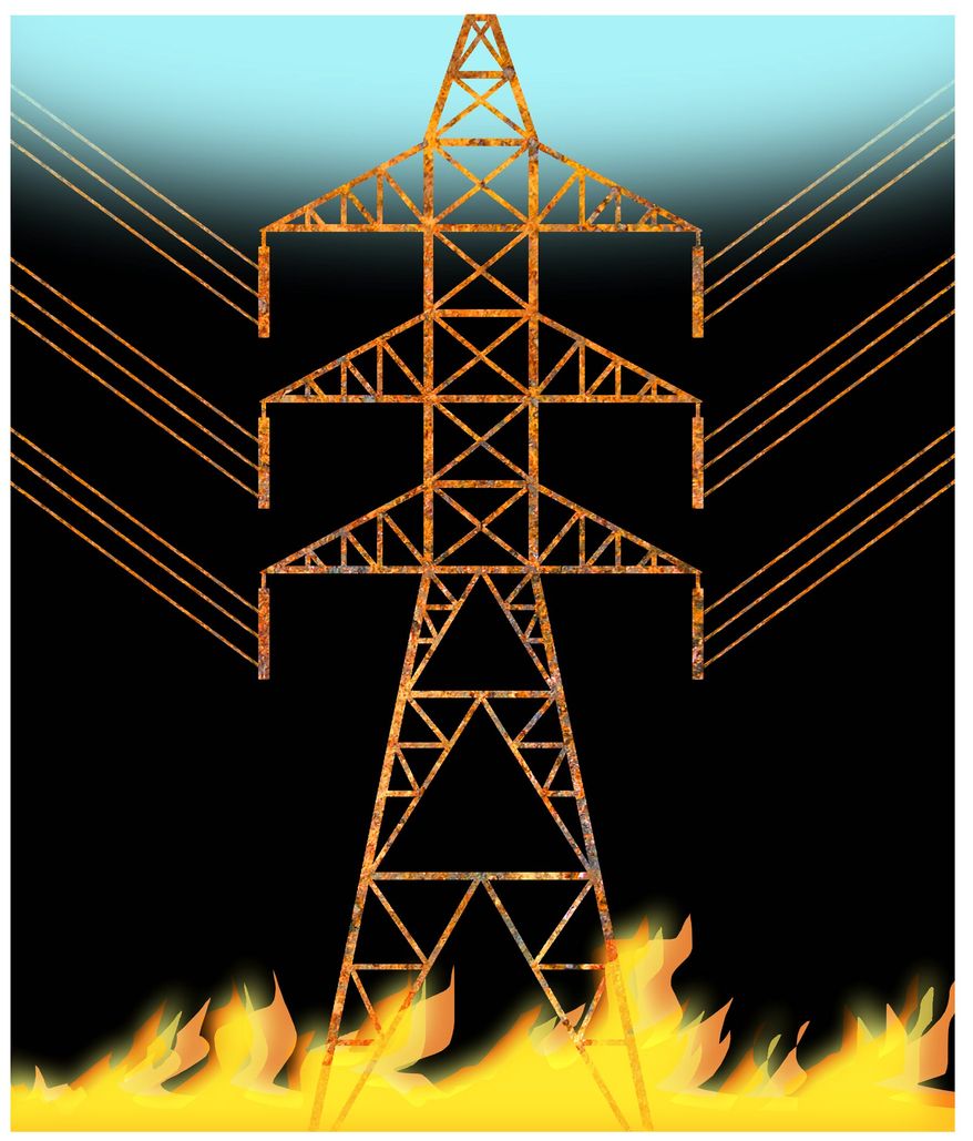Illustration on the nation’s power grid by Alexander Hunter/The Washington Times