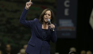 Democratic presidential candidate Sen. Kamala Harris speaks during the Iowa Democratic Party&#x27;s Liberty and Justice Celebration, Friday, Nov. 1, 2019, in Des Moines, Iowa. (AP Photo/Nati Harnik)  **FILE**