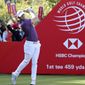 Matthew Fitzpatrick of England tees off for the HSBC Champions golf tournament held at the Sheshan International Golf Club in Shanghai on Friday, Nov. 1, 2019. (AP Photo/Ng Han Guan)