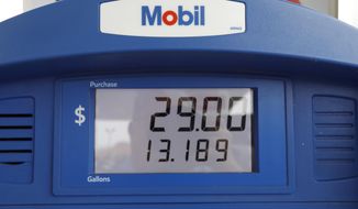 FILE - In this June 26, 2019, file photo a Mobil gas pump displays the various types of fuel and their prices at this Flowood, Miss., station. Exxon Mobil Corp. reports financial results Friday, Nov. 1. (AP Photo/Rogelio V. Solis, File)