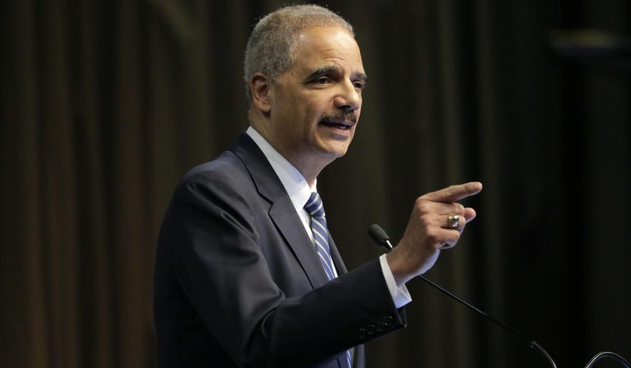 FILE - In this April 3, 2019 file photo, former U.S. Attorney General Eric Holder, Jr. speaks during the National Action Network Convention in New York. A federal judge ruled Friday, Nov. 1, 2019 that he will not immediately block Mississippi's unique, multistep process for electing a governor and other statewide officials, which was enacted at a time of Jim Crow segregation to maintain white rule. "Today's ruling means that nearly 130 years after delegates at the Mississippi Constitutional Convention put in place an electoral device to dilute the voting rights and power of African Americans, we are one giant step closer to a level playing field for every voter in the state," Holder said in a statement Friday. (AP Photo/Seth Wenig, File)