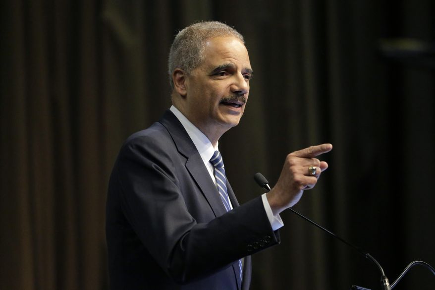FILE - In this April 3, 2019 file photo, former U.S. Attorney General Eric Holder, Jr. speaks during the National Action Network Convention in New York. A federal judge ruled Friday, Nov. 1, 2019 that he will not immediately block Mississippi's unique, multistep process for electing a governor and other statewide officials, which was enacted at a time of Jim Crow segregation to maintain white rule. "Today's ruling means that nearly 130 years after delegates at the Mississippi Constitutional Convention put in place an electoral device to dilute the voting rights and power of African Americans, we are one giant step closer to a level playing field for every voter in the state," Holder said in a statement Friday. (AP Photo/Seth Wenig, File)