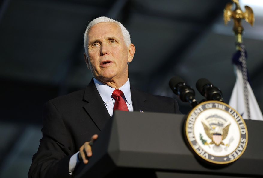 Vice President Mike Pence speaks about the U.S.-Mexico-Canada Agreement as part of an America First Policies series at Patriot Industries in Louisa, Va., on Saturday, Nov. 2, 2019.(Mark Gormus/Richmond Times-Dispatch via AP)