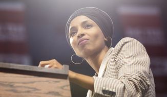 In this file photo, Rep. Ilhan Omar introduces Sen. Bernie Sanders during a rally inside of Williams Arena in Minneapolis on Sunday, Nov. 3, 2019. (Evan Frost/Minnesota Public Radio via AP)  **FILE**