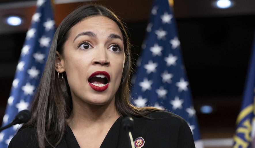 In this July 15, 2019, file photo Rep. Alexandria Ocasio-Cortez, D-N.Y., holds a news conference at the Capitol in Washington. (AP Photo/J. Scott Applewhite, File) 