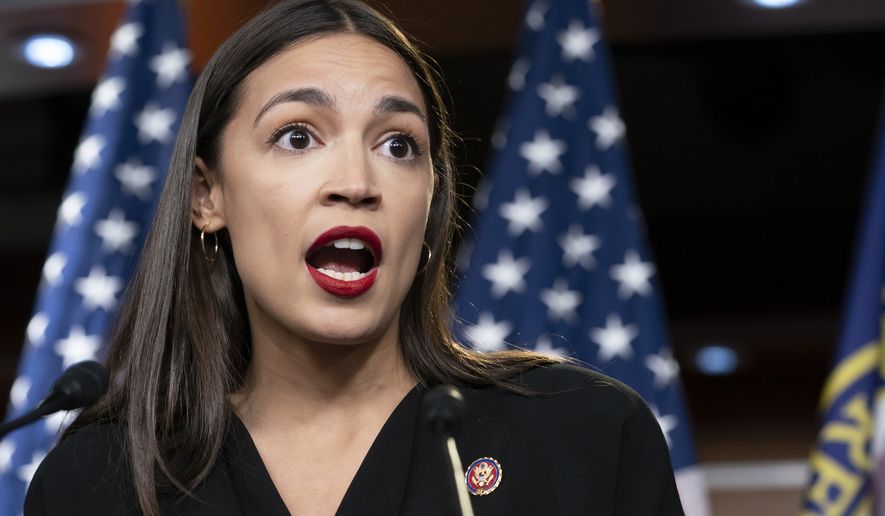 In this July 15, 2019 file photo Rep. Alexandria Ocasio-Cortez, D-N.Y., holds a news conference at the Capitol in Washington. (AP Photo/J. Scott Applewhite, File)